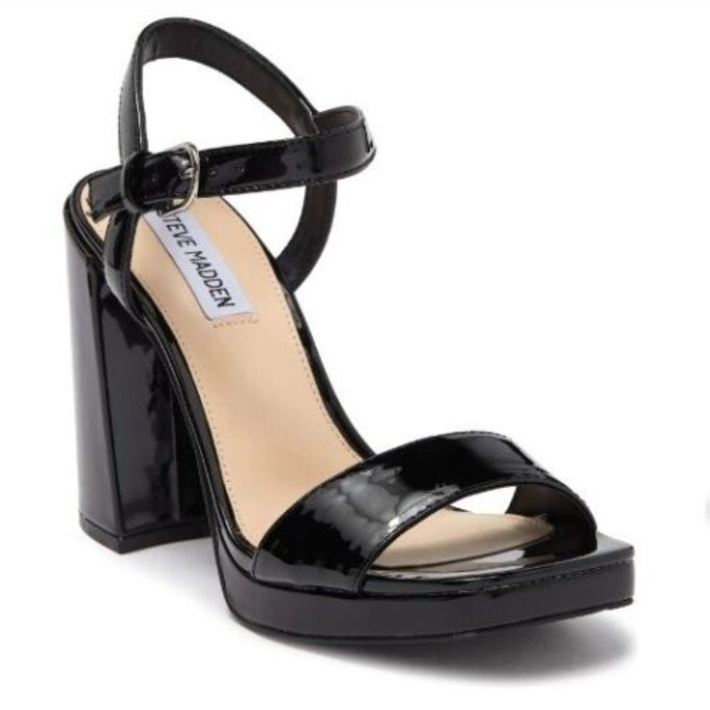 Steve Madden Persepoliss Patent Block Heel Sandal, Size 7.5